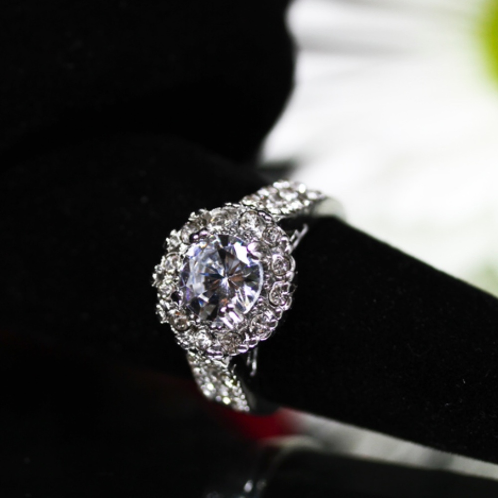 925 14KT Gold Dipped White Topaz Halo Engagement - Picture 5 of 5